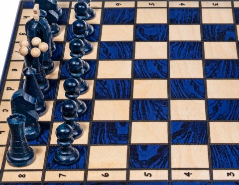 Szachy drewniane RUBEDO 31 cm Niebieskie Ozdobna szachownica składana szach Szachy drewniane RUBEDO 31 cm Niebieskie Ozdobna szachownica składana szach